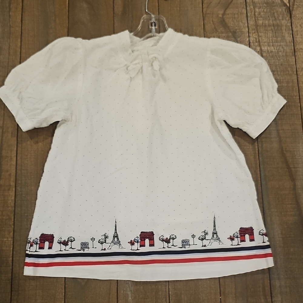 Janie and Jack White Blouse with Parisian Motif